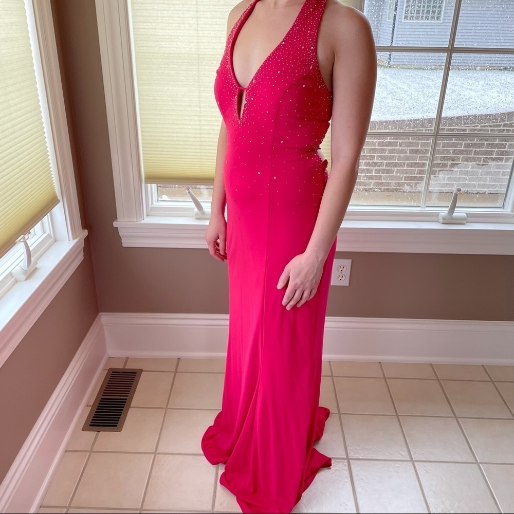 Beaded Barbie Pink Floor Length Formal Gown Prom Homecoming Dress Hot Pink